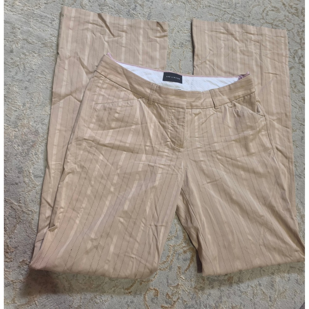 The Limited Drew Fit Tan Pinstripe Wide Leg Dress Pants Trousers 4